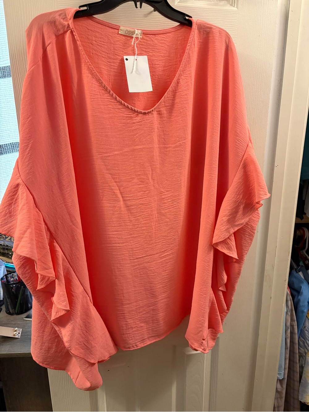 New ODDY Coral Ruffle Sleeve V-Neck Blouse